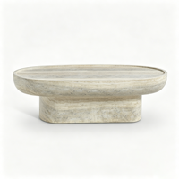 Table basse ovale en travertin nordique, centre de table en pierre beige naturelle, table basse moderne Wabi Sabi pour salon
