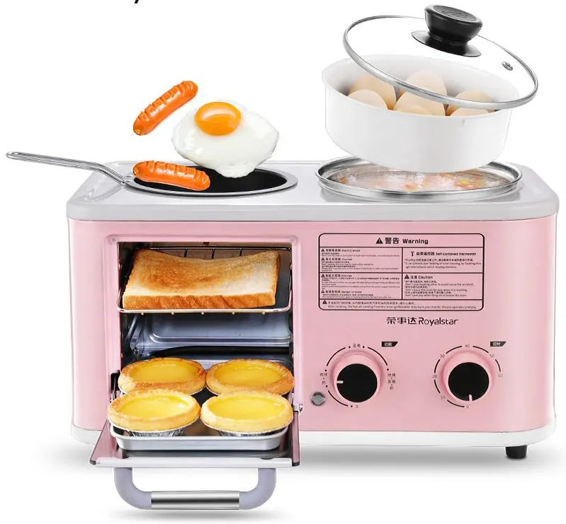 Máquina de desayuno multifunción con horno tostado, sartén, Caldera, vaporera, máquina de desayuno 4 en 1