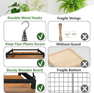 Support de jardinière suspendu en bois de 16 ''avec cadre en métal et étagère de jardinière de plafond à chaîne pour plantes d'intérieur - Product Image 5