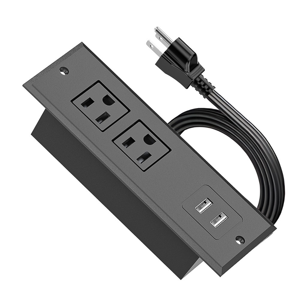 สีดำ-2*ปลั๊กไฟ AC+2*USB-A-US