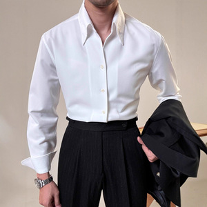 Camicia da Ufficio <span class=keywords><strong>Elegante</strong></span> Stile Britannico Bianco Puro da Uomo Primavera 2026 a Maniche Lunghe in Twill di Alta Qualità con Colletto Rovesciato per Business Casual - Product Image 1