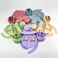 Nouveaux produits pour bébés, ensemble de vaisselle en silicone pour enfants, design de dessin animé, bol, assiette, fourchette, qualité alimentaire, emballé en boîte pour bébé/enfants
