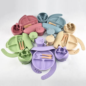 Nuevos <span class=keywords><strong>Productos</strong></span> para Bebés, Juego de Vajilla de Silicona con Diseño de Dibujos Animados para Niños, Plato, Tenedor, Caja de Grado Alimenticio para Bebés/Niños - Product Image 1