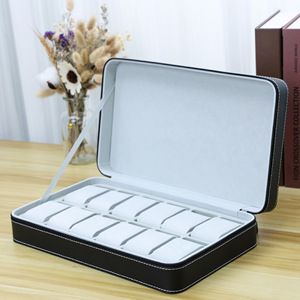 Estuche de Piel Sintética Negra para Relojes y Joyas, de 6, 10 o 12 Ranuras, para Hombre y Mujer, con Almohada de Terciopelo, Venta al Por Mayor Directo de Fábrica - Product Image 4