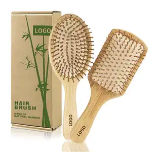 Ücretsiz örnek şampuan baş masaj aleti Detangling masaj tarak ahşap fırça profesyonel saç fırçaları bambu Hairbrush