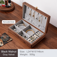 Boîte à bijoux en bois massif, boîte à bijoux en noyer noir, boîte de rangement rétro en bois massif, boîte à perles, boîte cadeau, boîte de rangement pour boucles d'oreilles et colliers