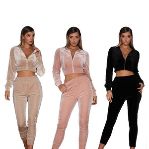 Las mujeres de <span class=keywords><strong>terciopelo</strong></span> de manga larga top y pantalones de fitness yoga De <span class=keywords><strong>terciopelo</strong></span> establece casual de dos piezas de ropa - Product Image 1