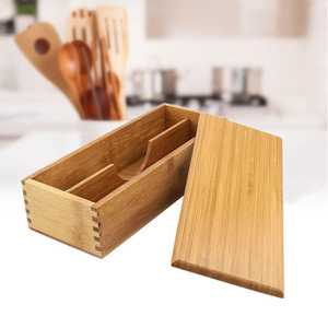 Bamboo Cutlery <b>Storage</b> <b>Box</b> With Lid Rectangular Compartments For Knives Forks Spoons Chopsticks <b>Kitchen</b> Drawer Organizer - Product Image 1