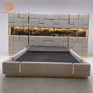 Дизайнерские современные кровати в европейском стиле, деревянный каркас, комфортный набор, бежевая белая кожаная мебель - Product Image 4