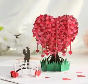 2024 sevgililer günü 3D aşk ağacı Pop-Up tebrik romantik kullanım için zarflı kart hediye