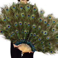 Éventail pliant en plumes de paon en gros pour femmes, accessoire pour spectacle de costumes, fête du thé, décoration de mariage, danse de fête