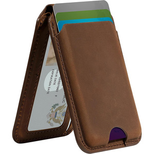 Porte-cartes en cuir véritable 4 pouces, fin, anti-RFID, compatible MagSafe pour iPhone - Product Image 1