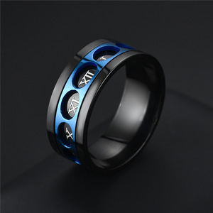 Vintage Hochzeits-Ringe mit Römischen Ziffern, Stapelbar, 18K Vergoldeter Edelstahl, Kristall-Spinner-Ringe, Modischer Drehring für Herren - Product Image 4