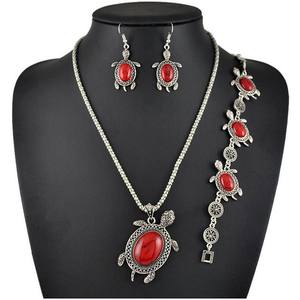 Conjuntos de Joyería de Moda al por Mayor: Pulsera y Collar Ovalados de Turquesa Estilo Bohemio Turco con Diseño de Tortuga para Mujer - Product Image 2