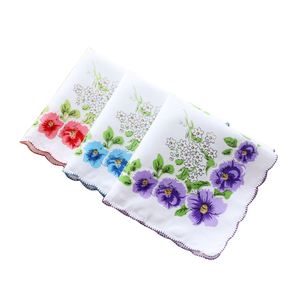 Mouchoirs en coton pur à motifs floraux colorés, style rétro, bord festonné, ethniques rustiques, vente en gros et au détail - Product Image 1