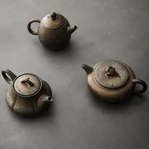 Japanese style handmade vintage gilding teapot porcelain kung fu tea set single teakettle hand ewer small tea making device