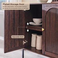 Buffet moderne en bois massif, armoire de rangement haute avec armoires latérales cannelées et arche, étagères réglables, bar à café modulaire