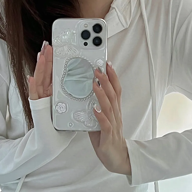 Funda de teléfono de lujo de mariposa y cristal 3D para iphone, 11, 12, 13, 14 Pro, XS, Max, X, XR, carcasa de silicona suave con purpurina y perlas