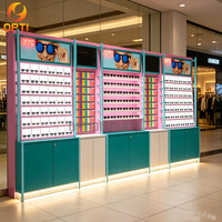 Vitrine optique LED sur pied avec serrure, finition bois, pour lunettes de soleil, présentoir à niveaux