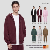 Pakaian Pria |   Sweatshirt Retro Amerika Berwarna Lilin, Efek Usang, 360g Berlapis Fleece, Ritsleting Ganda, Bahu Jatuh, Vintage