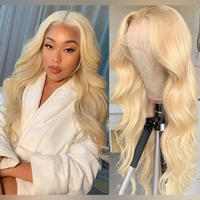 Perruque de Cheveux Humains Raides Ondulés “Body Wave” Remy Vietnamiens Blond 613 HD, Transparente, Marque Scintillante, Prix Usine