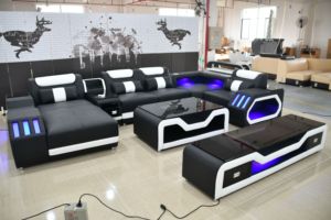 Ensemble de canapé moderne en cuir véritable pour le salon avec USB Music Speaker Convertible & Extensible-pour l'école, le parc et l'<span class=keywords><strong>atelier</strong></span> - Product Image 4