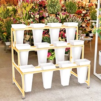 Rak Display Logam untuk Toko Bunga Modern, Pot Tanaman Hijau, Ember Bunga Segar, dan Bunga Dekoratif Buatan