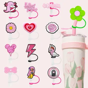 10mm factory customized new reusable eco-friendly rubber drinking lids Straw Cover wholesale pink girly silicone straw toppers