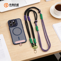 Cordon de téléphone universel tressé en corde avec mini pochette ronde, anti-perte, réglable, pour smartphone, à porter en bandoulière