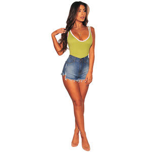 Pantalones cortos de verano rectos informales para mujer europea americana 2025 AliExpress Stock independiente Logo rasgado <span class=keywords><strong>Denim</strong></span> cintura código J - Product Image 3
