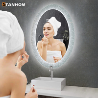 STANHOM Salon De Beauté Fleur De Glace Design Mural Lumineux Led Salle De Bain Miroir