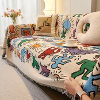Housse de canapé universelle toutes saisons, anti-griffures, antidérapante, en polyester, motif géométrique de dessin animé, décorative