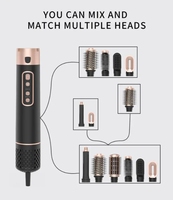 Brosse chauffante professionnelle 6 en 1 MK-327B avec 5 têtes interchangeables pour le coiffage des cheveux, brosse sèche-cheveux détachable à air chaud