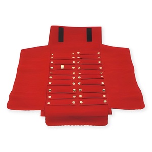 Red Velvet Rectangle Roll <b>Storage</b> Bag Hook Loop Closure Portable Foldable Necklace Bracelet <b>Ring</b> Organizer Wedding Travel Case - Product Image 1