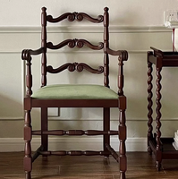Fauteuil de salle à manger vintage de style européen en bois massif sculpté, dossier haut à triple volute, en velours, mobilier de maison