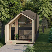 Casa Triangular de Madera Prefabricada Tipo Cabaña con Estructura en A con Cocina y Baño