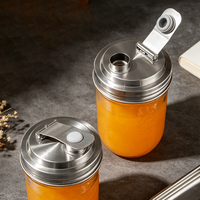 Couvercle à rabat en acier inoxydable à large ouverture de 86 mm, réutilisable, pour boire du jus, pour bocal en verre Mason