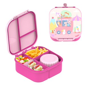 Boîte à lunch bento portable en silicone personnalisée à 3 compartiments pour enfants, boîte à lunch isotherme en acier inoxydable 304 avec étiquette suspendue - Product Image 2