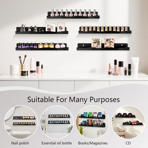 Étagère murale en acrylique pour vernis à ongles, 15 pouces, noire, multi-usages, avec extrémités amovibles, pour le rangement des huiles essentielles - Product Image 5