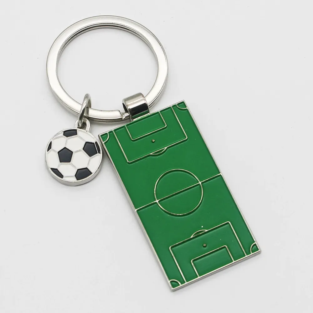 Nickel Enamel Promotional Soccer Green Field Keychains Souvenir Gift Manufacturer