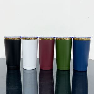 Nouvelle tasse isotherme à double paroi sous vide de 20 oz avec revêtement poudré doré, porte-gobelet de voiture, avec couvercle coulissant pour gravure laser – Édition américaine - Product Image 1