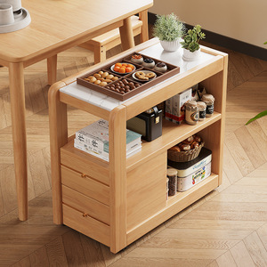 Aoga Furniture Chinese Style Movable Side Cabinet Stone Top 3 Compartments Multifunction Living Room Storage <b>Trolley</b> - Product Image 2
