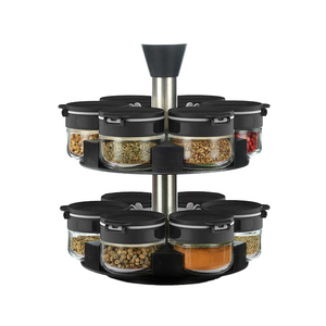 <span class=keywords><strong>Set</strong></span> di 12 Barattoli in Vetro per Spezie a 2 Livelli con Supporto Girevole a 360° in Acciaio Inox, Contenitori per Condimenti con Coperchio in Plastica, Organizzazione per Armadietto da Cucina - Product Image 1