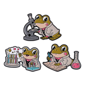 Nouveauté : Broche grenouille en forme de tube à essai de <span class=keywords><strong>microscope</strong></span> chimique, avec badge de médecine expérimentale de dessin animé et motif d'huile colorée, pour ma fille - Product Image 1