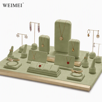 Présentoir à bijoux WEIMEI en velours vert et métal doré pour colliers, boucles d'oreilles et bracelets, idéal pour boutiques et magasins de cadeaux