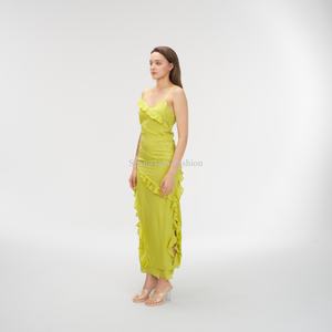 Vestido Largo de Verano Personalizado para Mujer, Cuello en V Profundo, Silueta Plisada con Volantes, Estilo Y2K, Vestido de Playa - Product Image 4