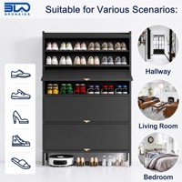 Armoire de rangement pour chaussures en acier avec 90 compartiments °   Organisateur de chaussures d'entrée grande capacité avec portes rabattables et étagères réglables multicouches
