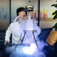 Chicha en verre borosilicate de luxe, résistante à la chaleur, avec éclairage LED, ensemble chicha en verre