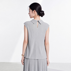 Direttamente dalla Fabbrica: Vendita all'Ingrosso di T-Shirt da Donna, Top Professionale con Colletto a Polo, Manica Corta, Blusa Plissettata Miyake in Tinta Unita - Product Image 5
