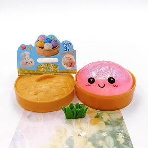 En stock, Jouet promotionnel coloré et mignon, anti-stress souple en forme de boulette vapeur à paillettes avec visage souriant et cuiseur vapeur - Product Image 3